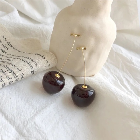◾️Wine Red Cherry Drop Earrings - Picture 9 of 9